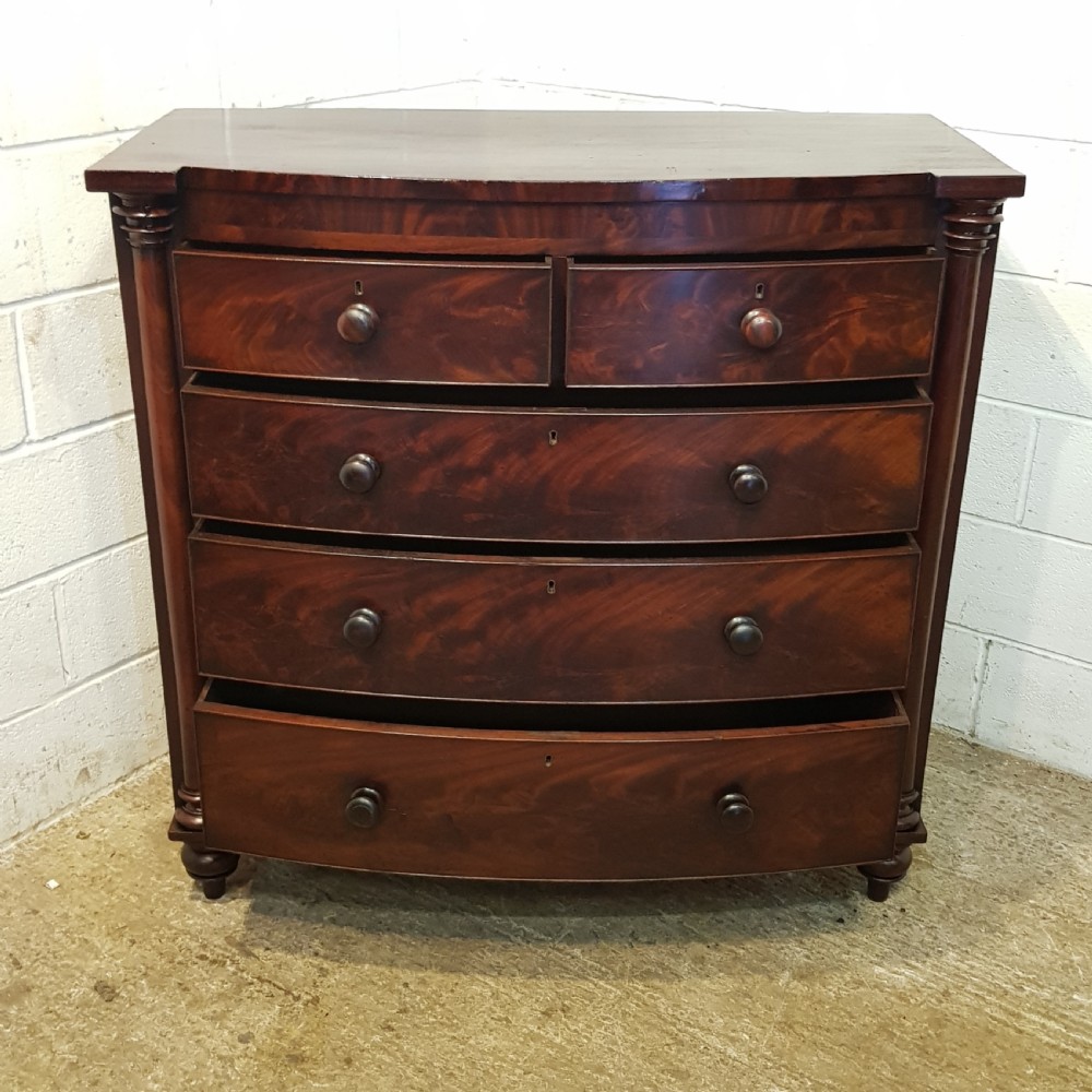 ANTIQUE VICTORIAN MAHOGANY BOW FRONT CHEST OF DRAWERS C1860 View VI