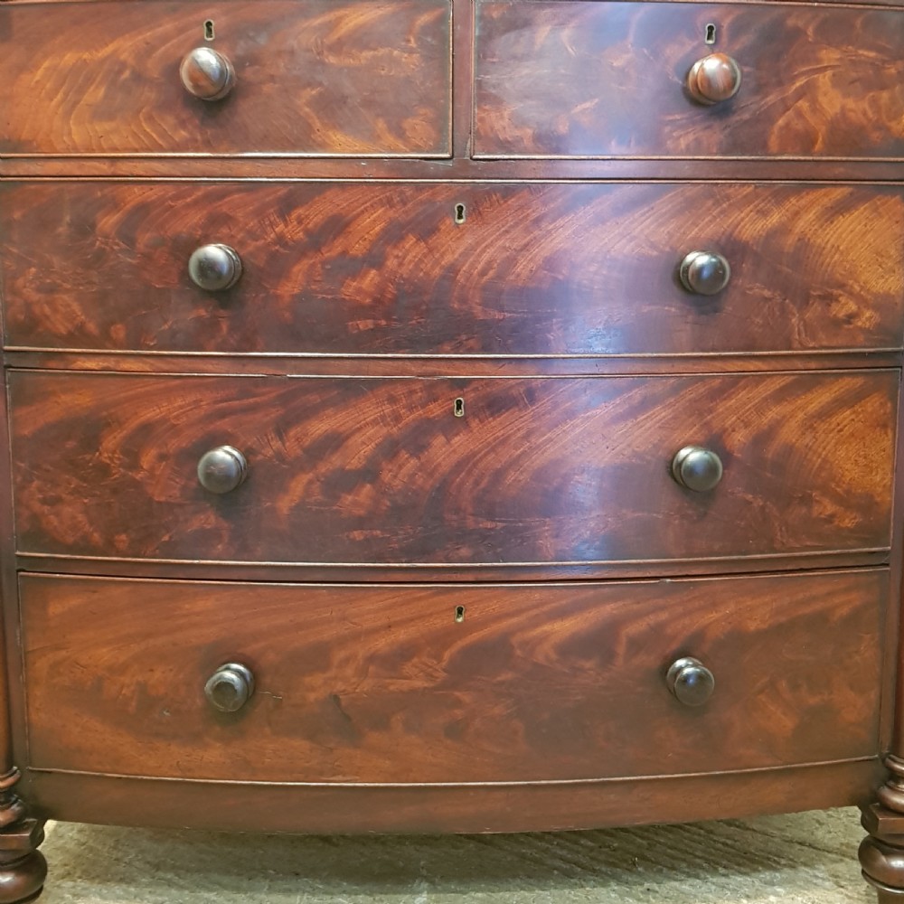 ANTIQUE VICTORIAN MAHOGANY BOW FRONT CHEST OF DRAWERS C1860 View VII