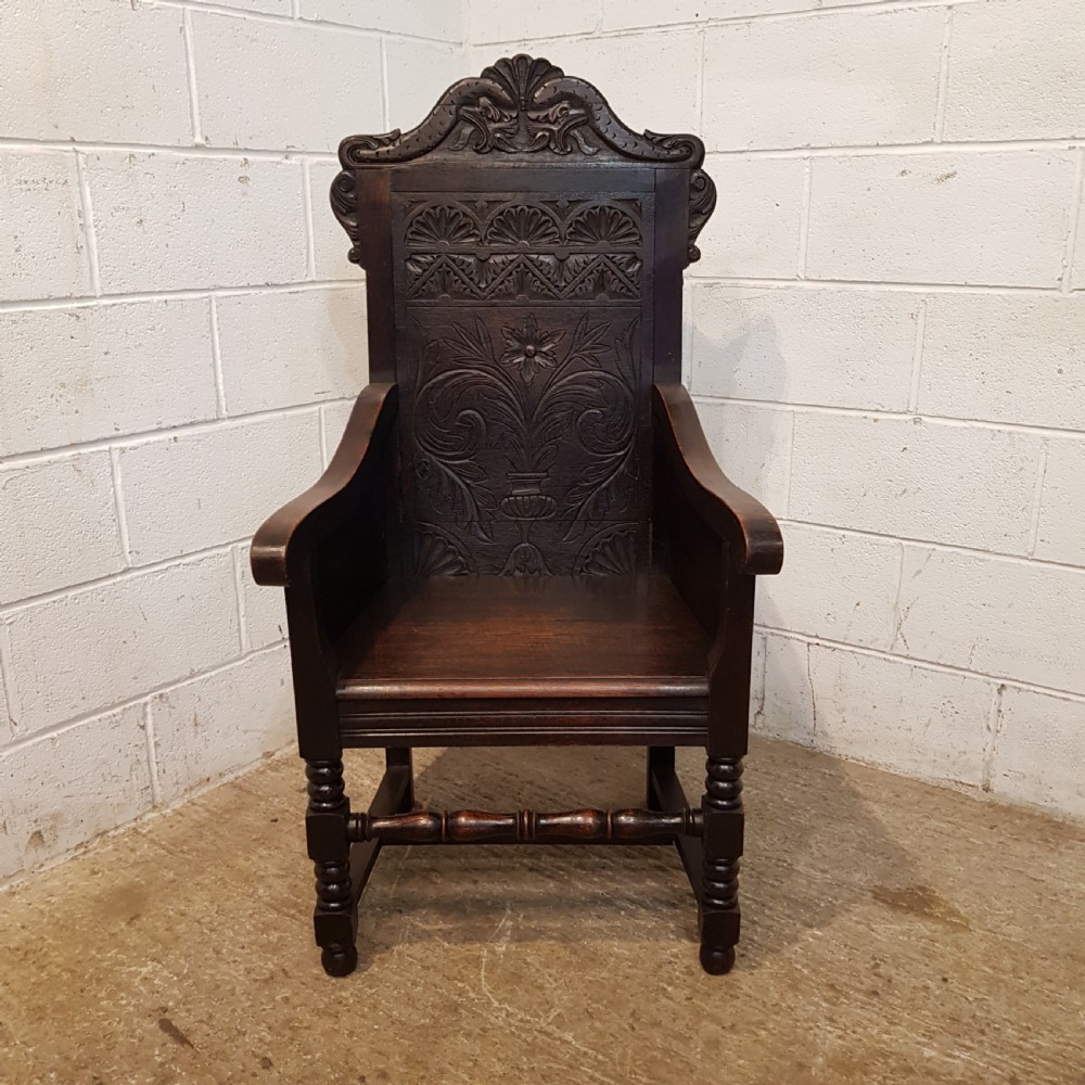 ANTIQUE 19TH CENTURY OAK WAINSCOT CHAIR C1850 View V