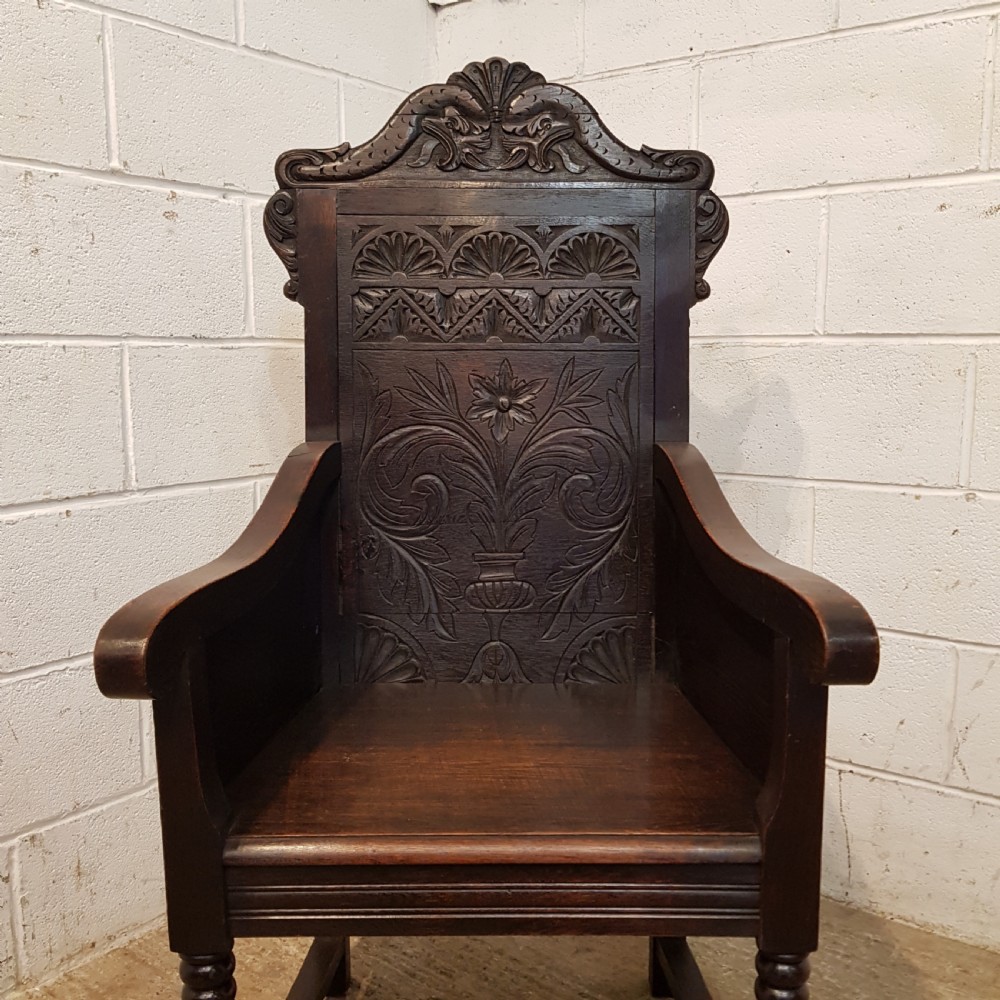 ANTIQUE 19TH CENTURY OAK WAINSCOT CHAIR C1850 View VI