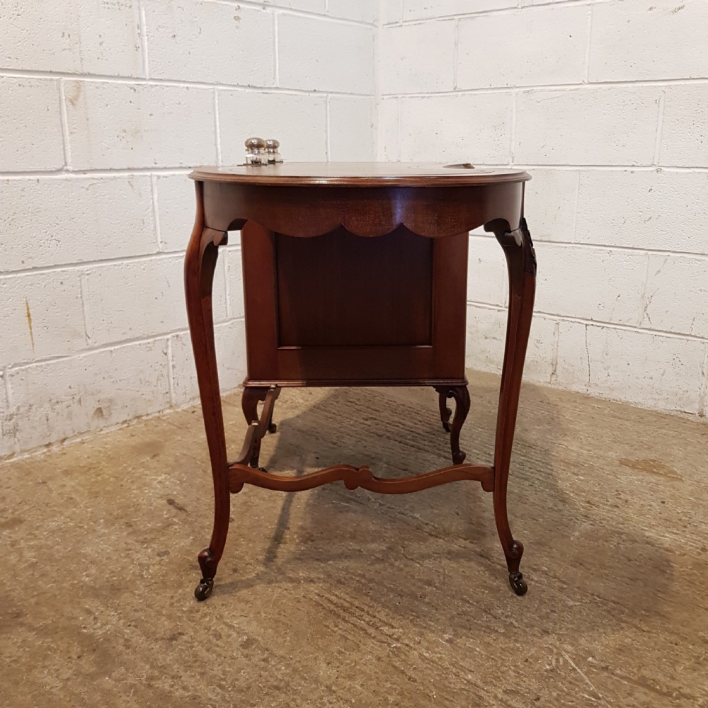 ANTIQUE ART NOUVEAU LEATHER TOP LADIES DESK WITH ORIGINAL SILVER INKWELLS C1890 View VIII