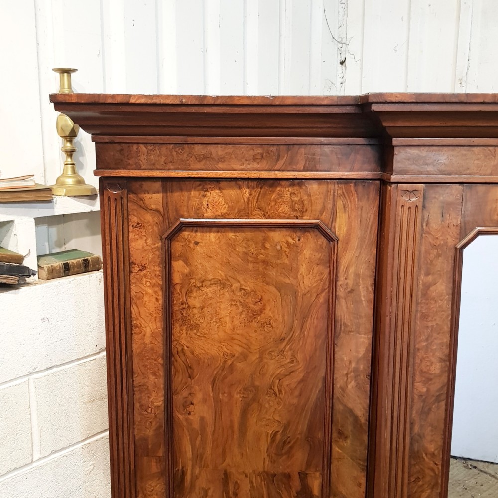 ANTIQUE BURR WALNUT TRIPLE BREAKFRONT WARDROBE C1880 View II