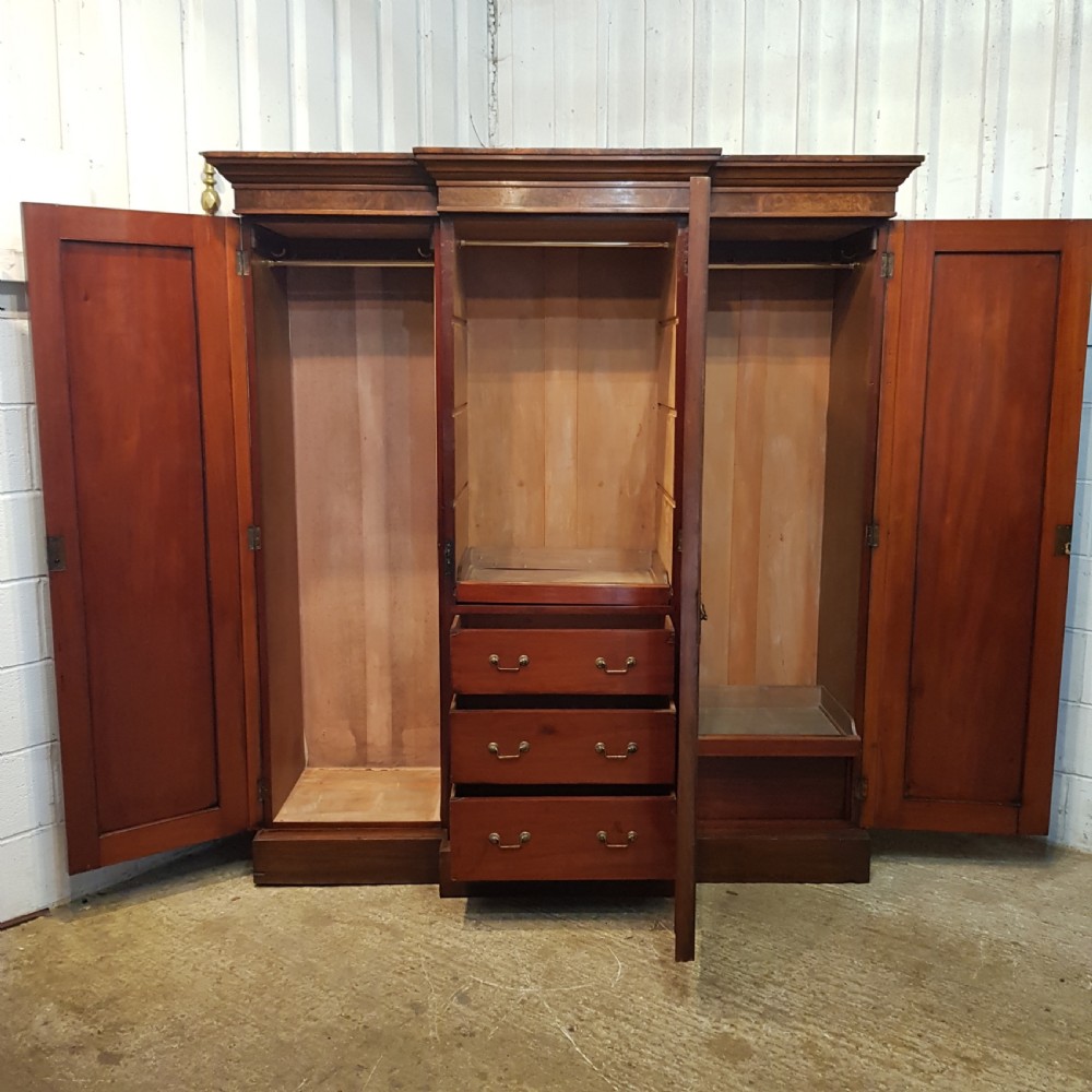 ANTIQUE BURR WALNUT TRIPLE BREAKFRONT WARDROBE C1880 View IV