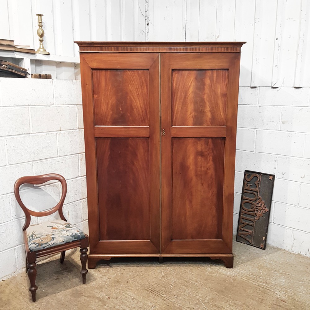 ANTIQUE LATE VICTORIAN REGENCY MAHOGANY DOUBLE WARDROBE C1890