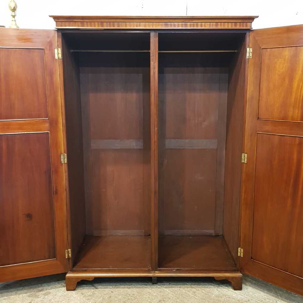 ANTIQUE LATE VICTORIAN REGENCY MAHOGANY DOUBLE WARDROBE C1890 View V