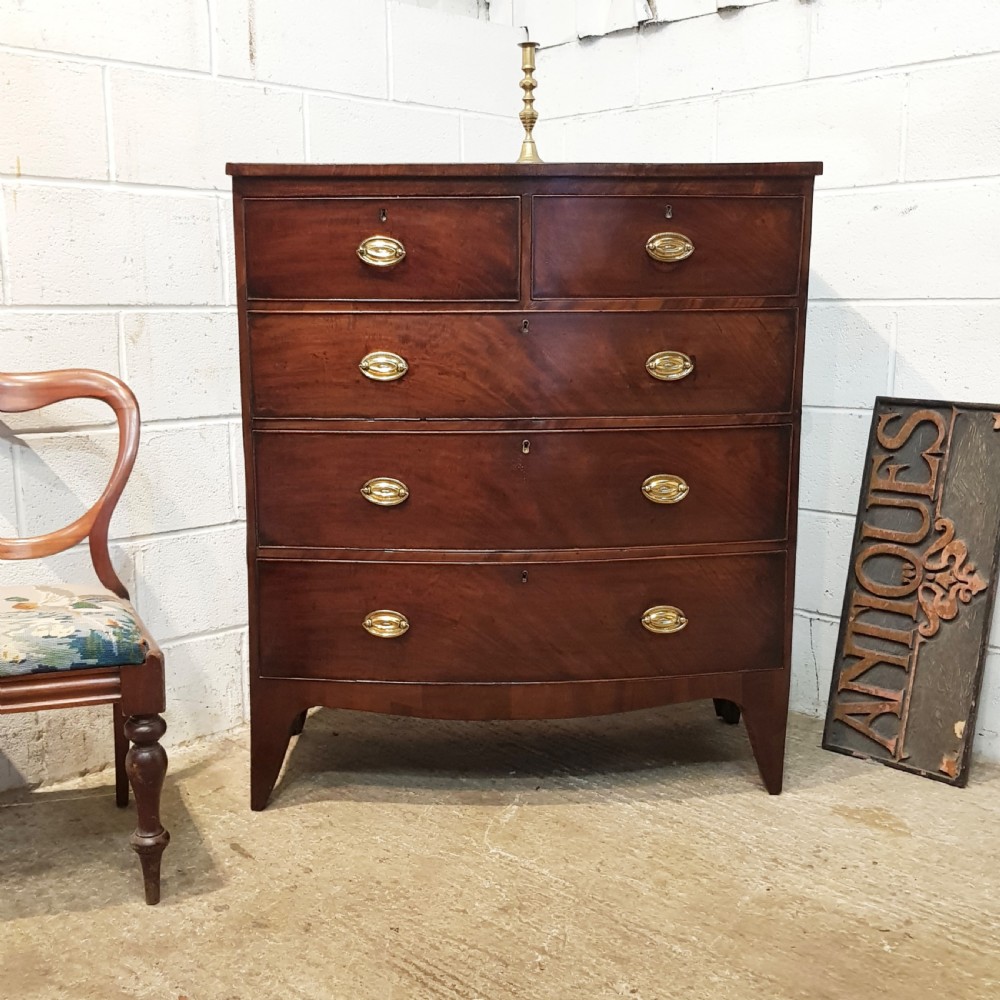 ANTIQUE REGENCY MAHOGANY BOW FRONT CHEST OF DRAWERS C1820