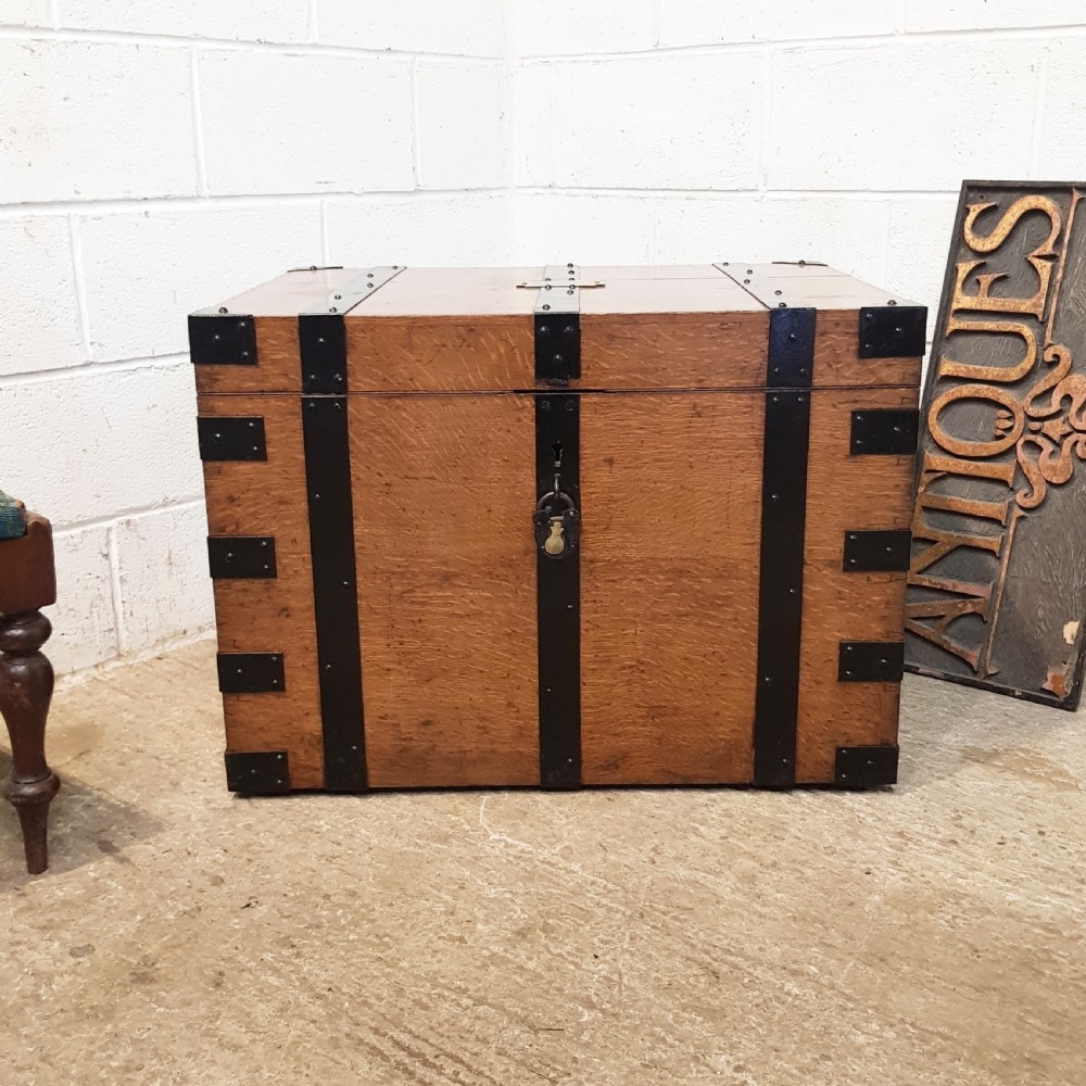 ANTIQUE LARGE LATE VICTORIAN OAK SILVER CHEST C1890