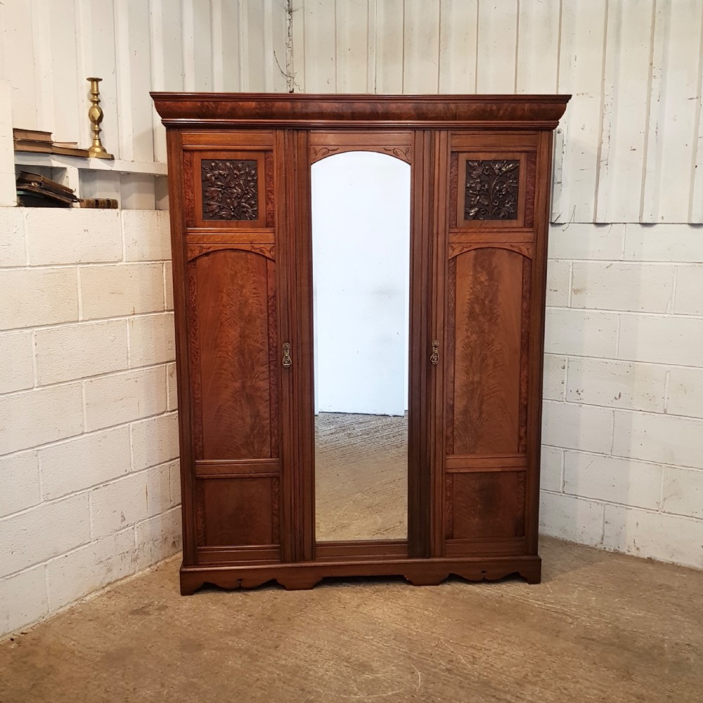 ANTIQUE LATE VICTORIAN BURR WALNUT TRIPLE WARDROBE C 1890 View II