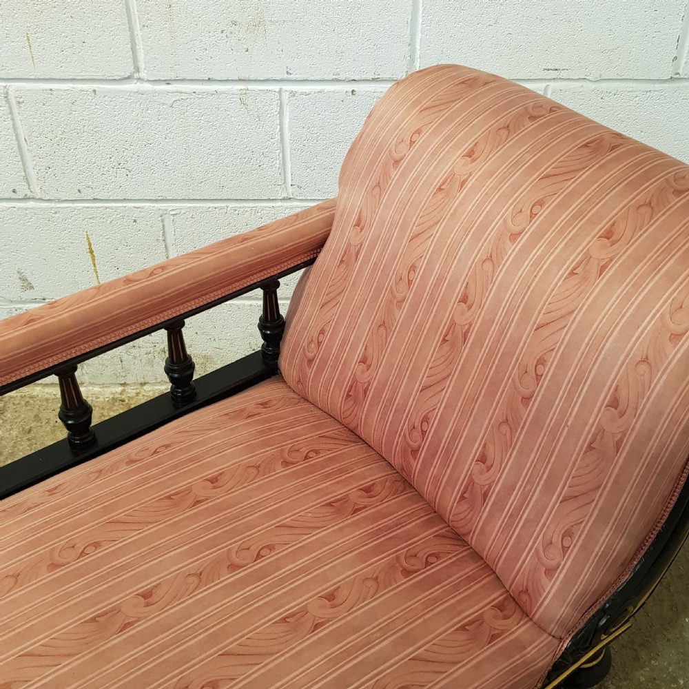 ANTIQUE LATE VICTORIAN EBONISED & GILT FRAMED CHAISE LONGUE C1890 View II