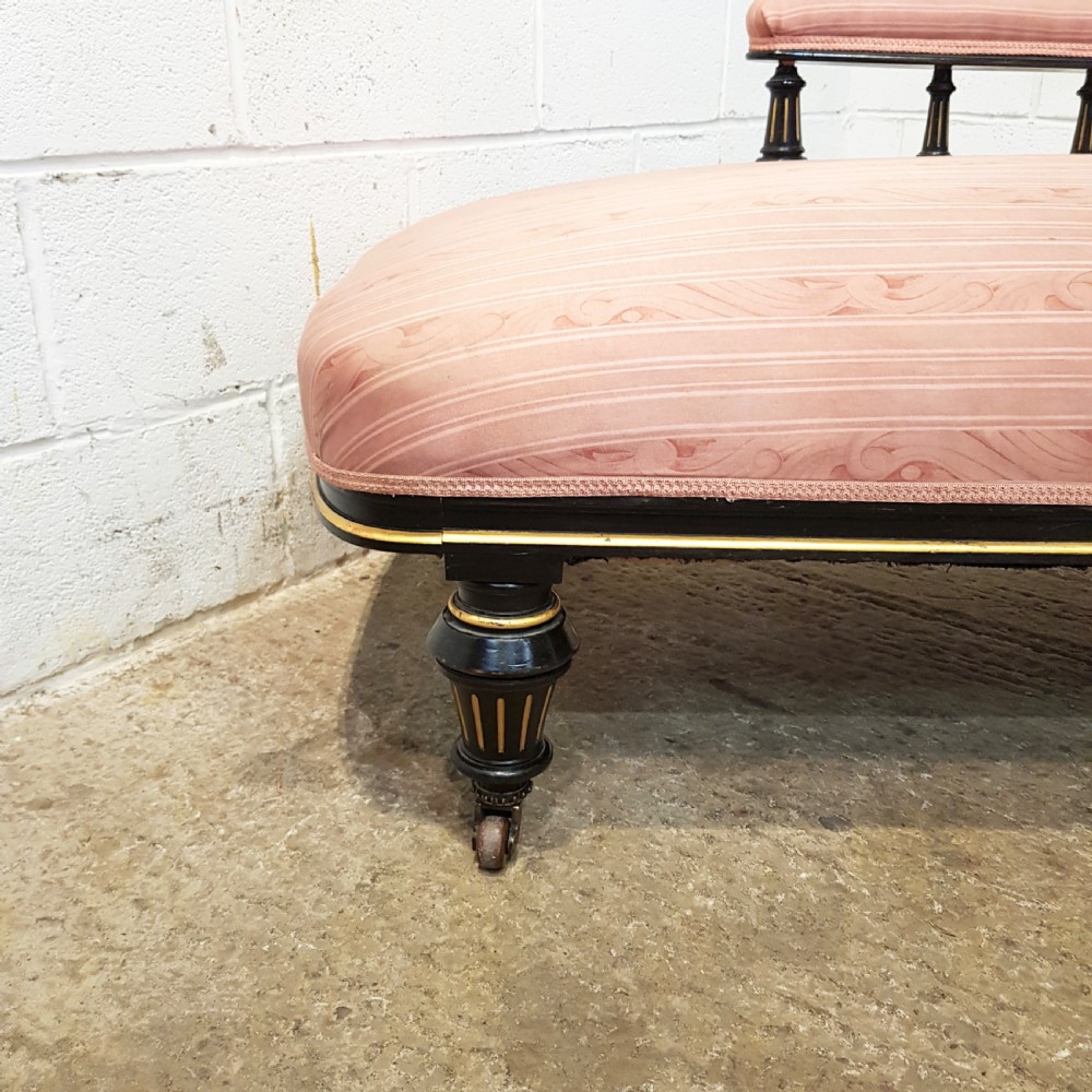 ANTIQUE LATE VICTORIAN EBONISED & GILT FRAMED CHAISE LONGUE C1890 View X