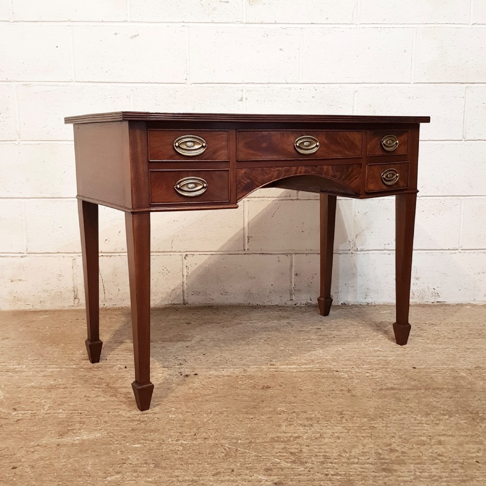 ANTIQUE EDWARDIAN REGENCY MAHOGANY BOW FRONT WRITING TABLE DESK.  C1900 View IV