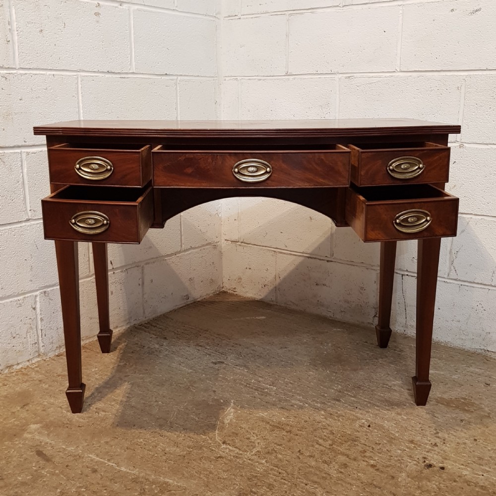 ANTIQUE EDWARDIAN REGENCY MAHOGANY BOW FRONT WRITING TABLE DESK.  C1900 View V
