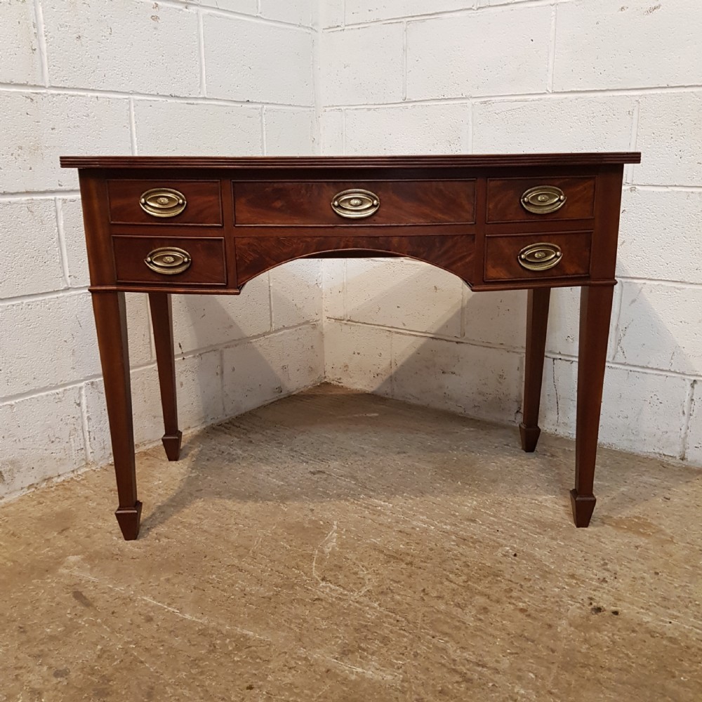 ANTIQUE EDWARDIAN REGENCY MAHOGANY BOW FRONT WRITING TABLE DESK.  C1900 View VI