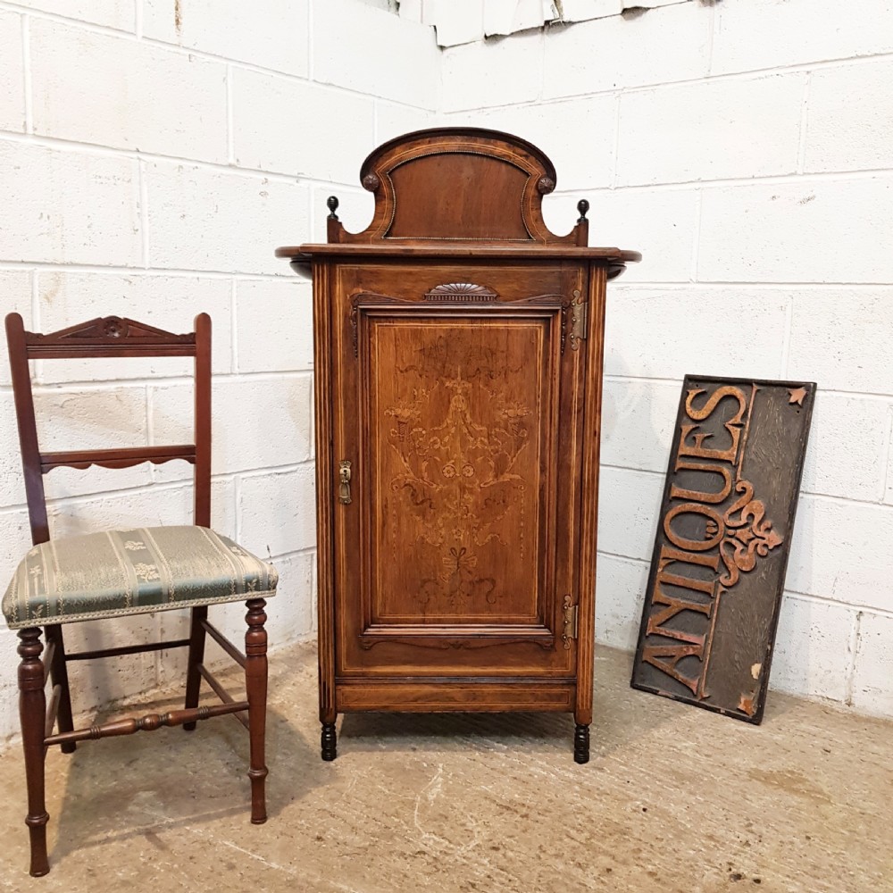 ANTIQUE WALNUT & MAHOGANY INLAID MUSIC CABINET C1880