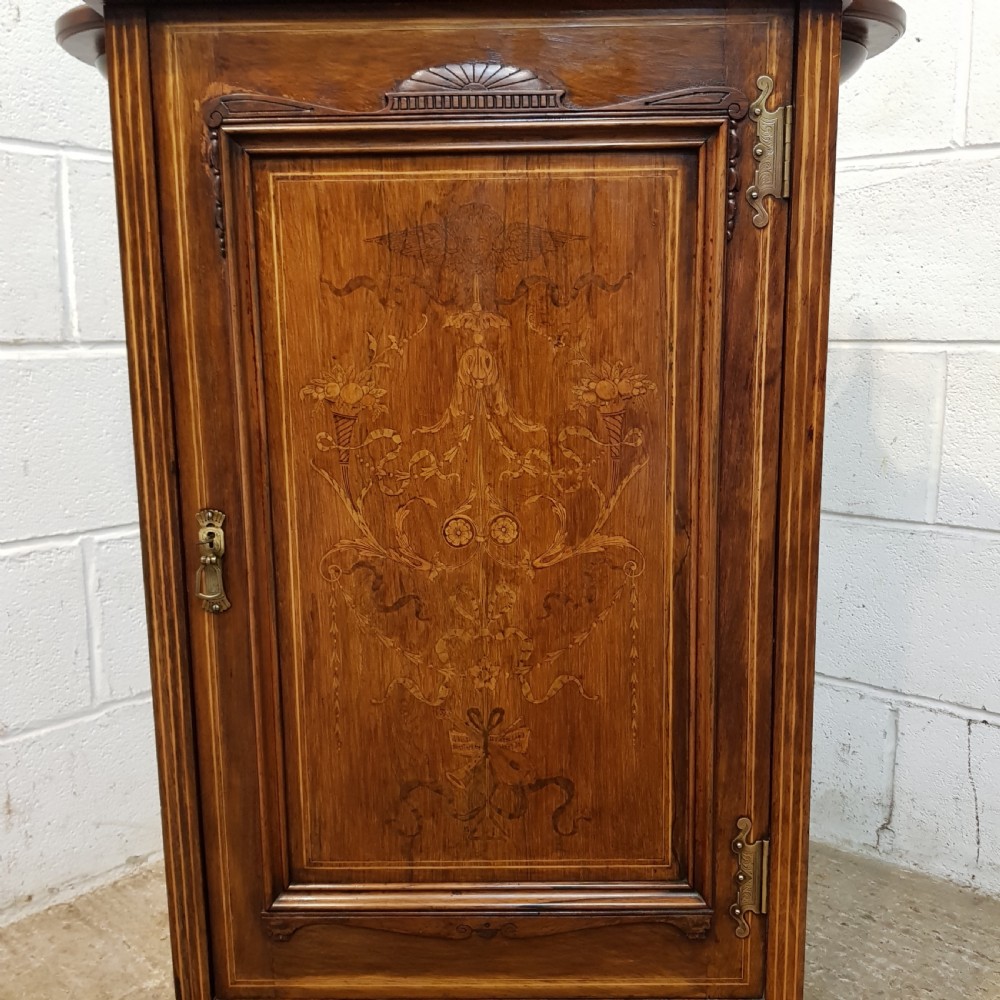 ANTIQUE WALNUT & MAHOGANY INLAID MUSIC CABINET C1880 View III