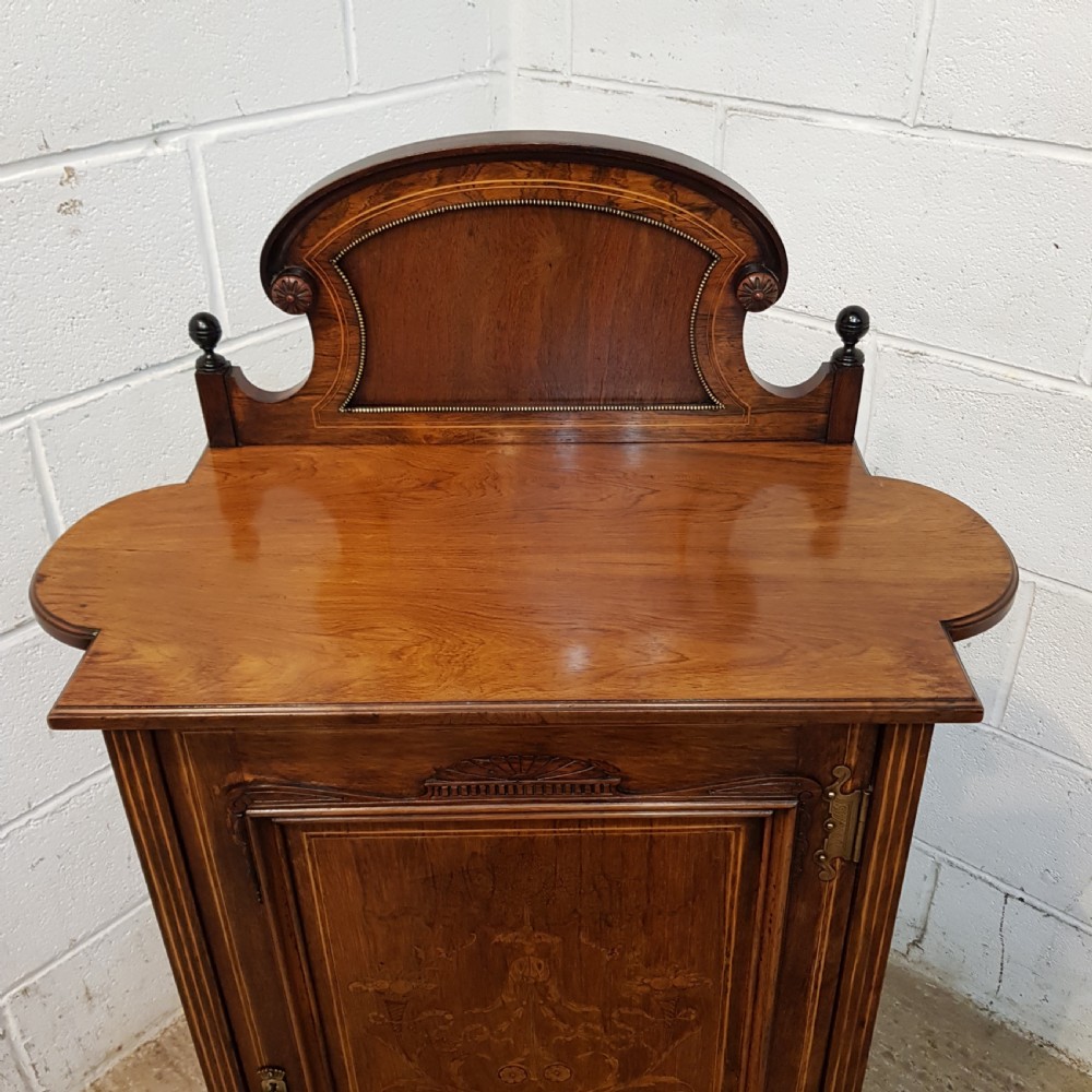 ANTIQUE WALNUT & MAHOGANY INLAID MUSIC CABINET C1880 View X