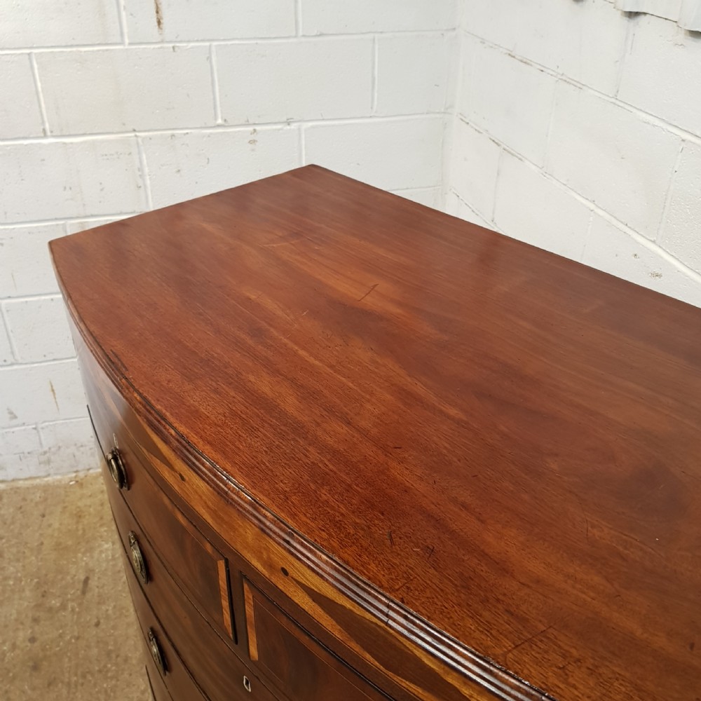 ANTIQUE REGENCY MAHOGANY INLAID LARGE BOW FRONT CHEST OF DRAWERS C1820 View VI