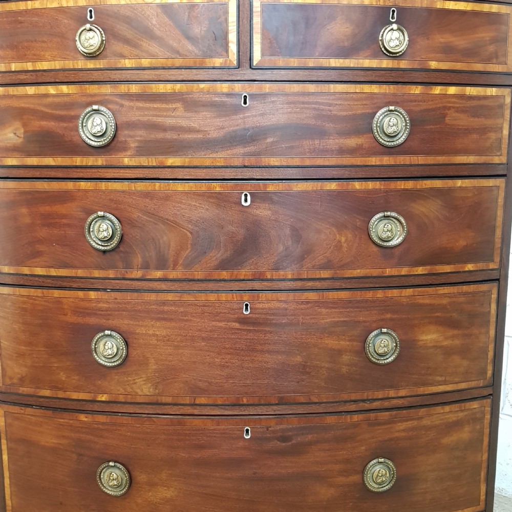 ANTIQUE REGENCY MAHOGANY INLAID LARGE BOW FRONT CHEST OF DRAWERS C1820 View VII