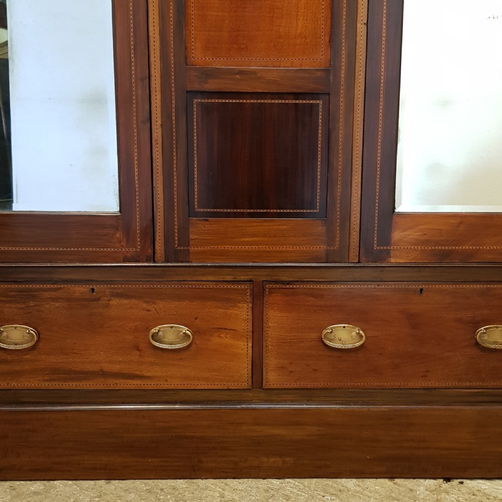 ANTIQUE EDWARDIAN INLAID MAHOGANY DOUBLE WARDROBE C1900 View IV