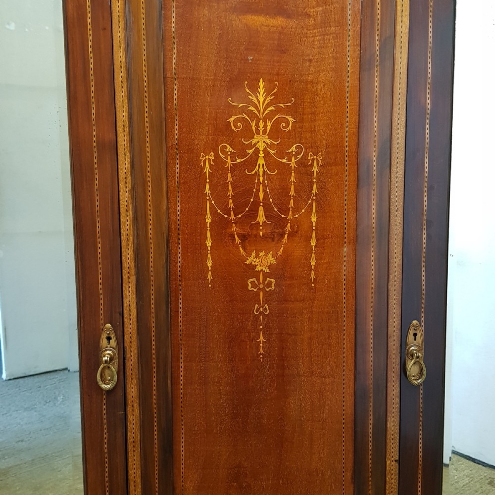 ANTIQUE EDWARDIAN INLAID MAHOGANY DOUBLE WARDROBE C1900 View V