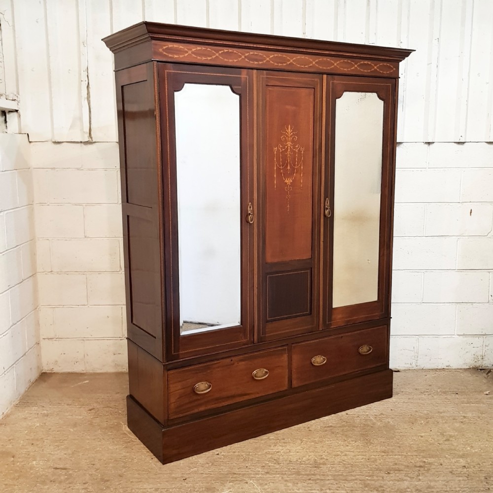 ANTIQUE EDWARDIAN INLAID MAHOGANY DOUBLE WARDROBE C1900 View VI