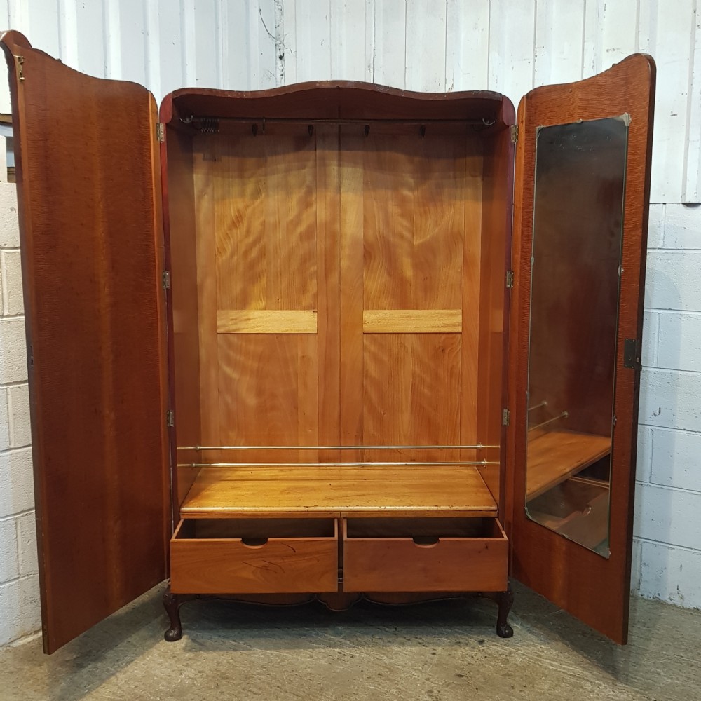 ANTIQUE MAHOGANY SERPENTINE SHAPED DOUBLE WARDROBE C1920 View V
