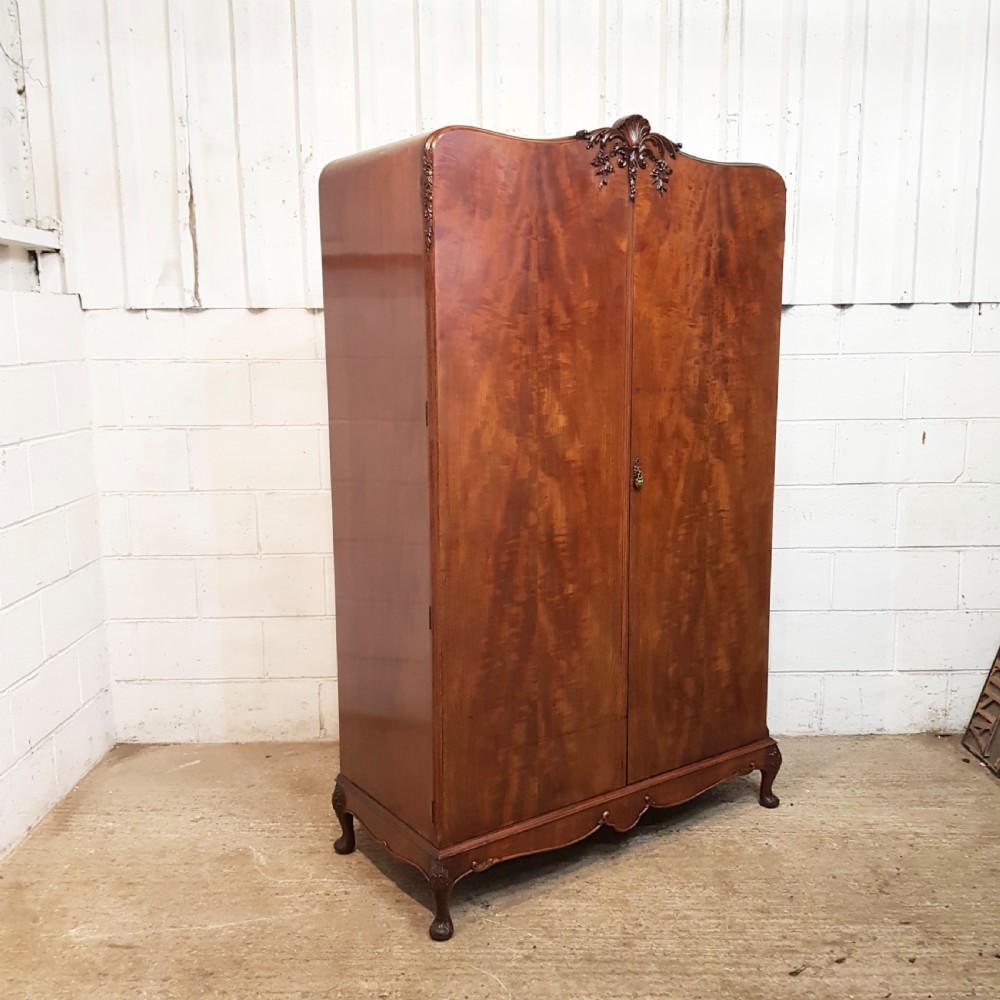 ANTIQUE MAHOGANY SERPENTINE SHAPED DOUBLE WARDROBE C1920 View VI