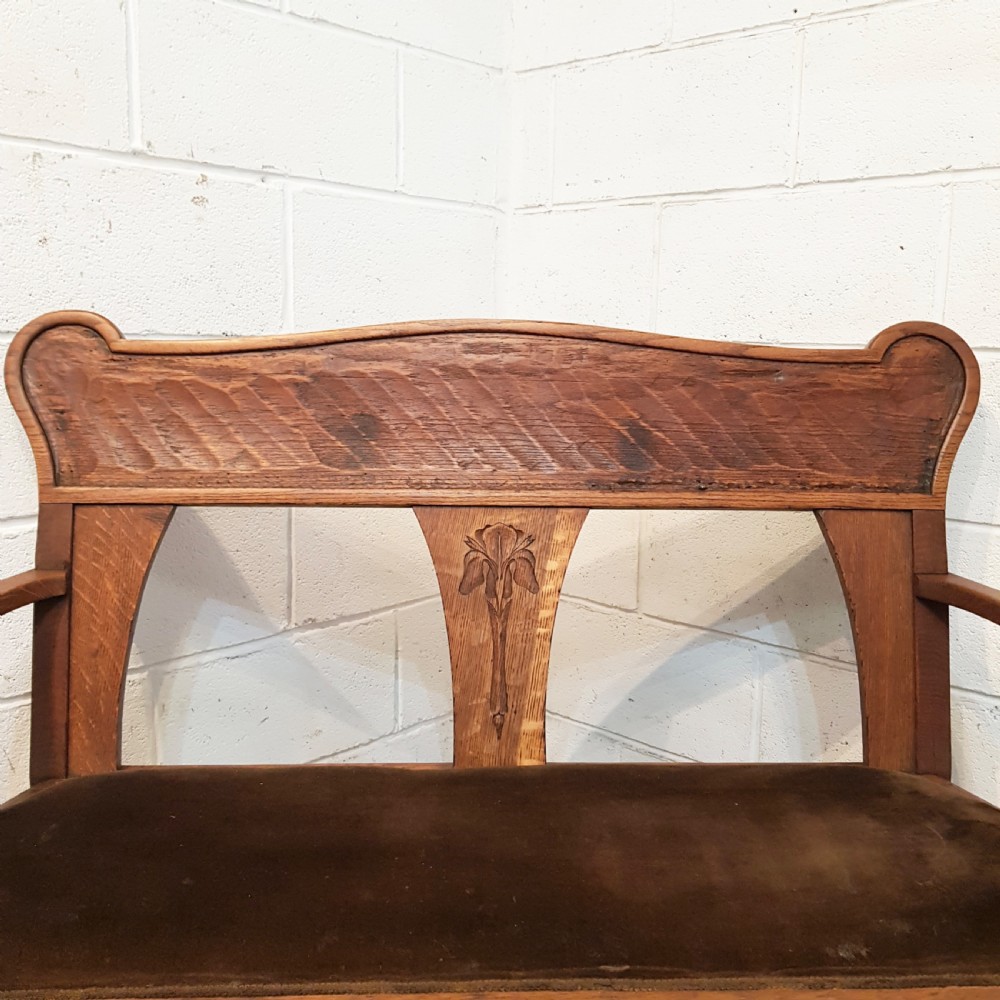 ANTIQUE ARTS & CRAFTS OAK HALL WINDOW SEAT C1890 View II