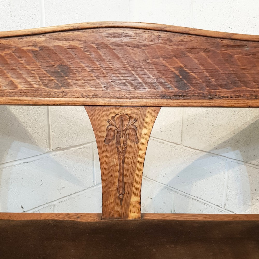 ANTIQUE ARTS & CRAFTS OAK HALL WINDOW SEAT C1890 View V