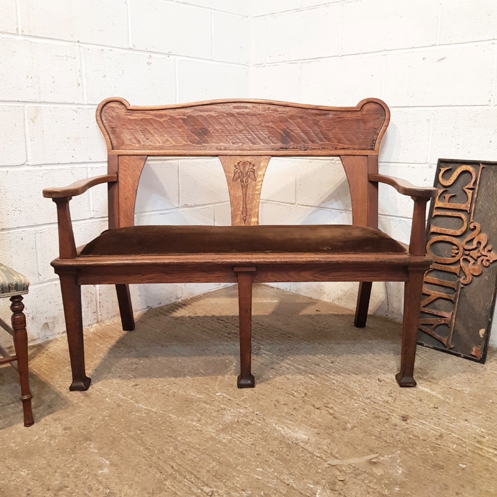 ANTIQUE ARTS & CRAFTS OAK HALL WINDOW SEAT C1890 View VIII