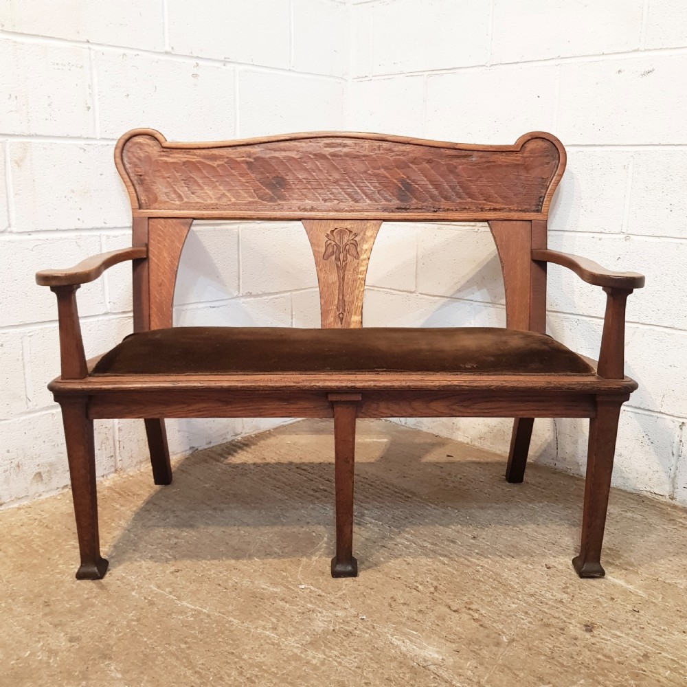 ANTIQUE ARTS & CRAFTS OAK HALL WINDOW SEAT C1890 View IX