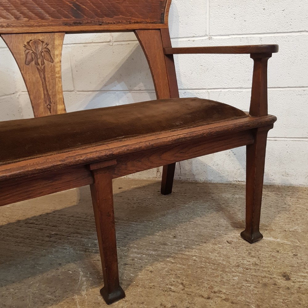 ANTIQUE ARTS & CRAFTS OAK HALL WINDOW SEAT C1890 View X