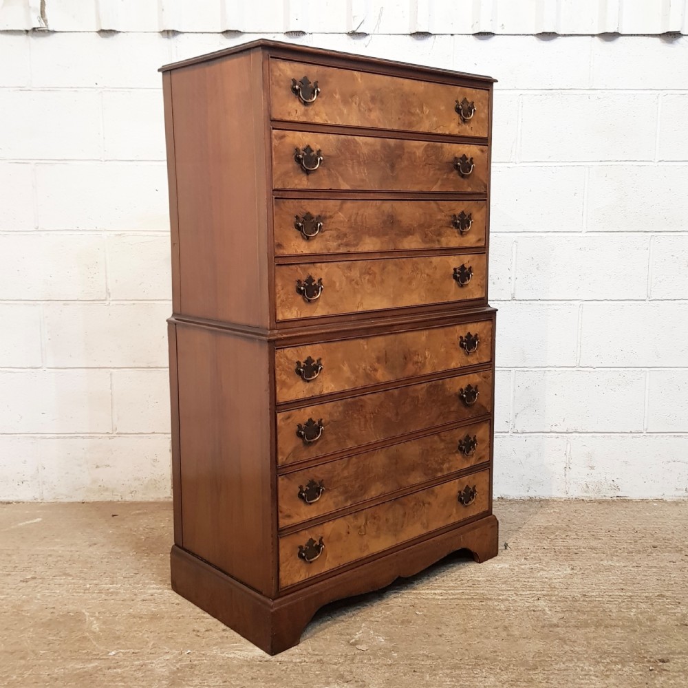 ANTIQUE BURR WALNUT CHEST ON CHEST OF DRAWERS C1920 View II