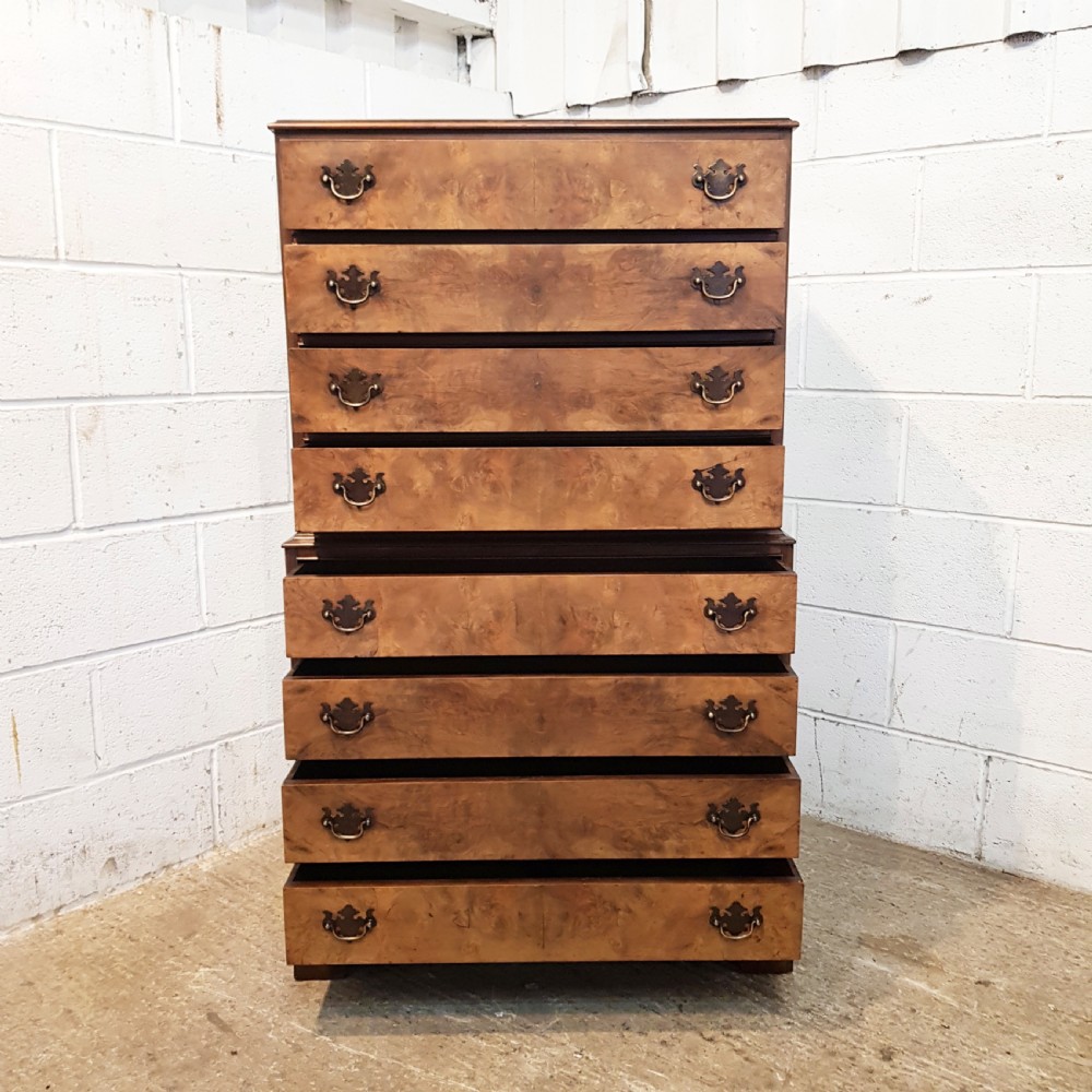 ANTIQUE BURR WALNUT CHEST ON CHEST OF DRAWERS C1920 View IV