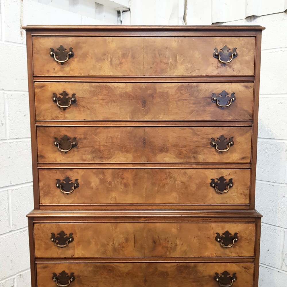ANTIQUE BURR WALNUT CHEST ON CHEST OF DRAWERS C1920 View V
