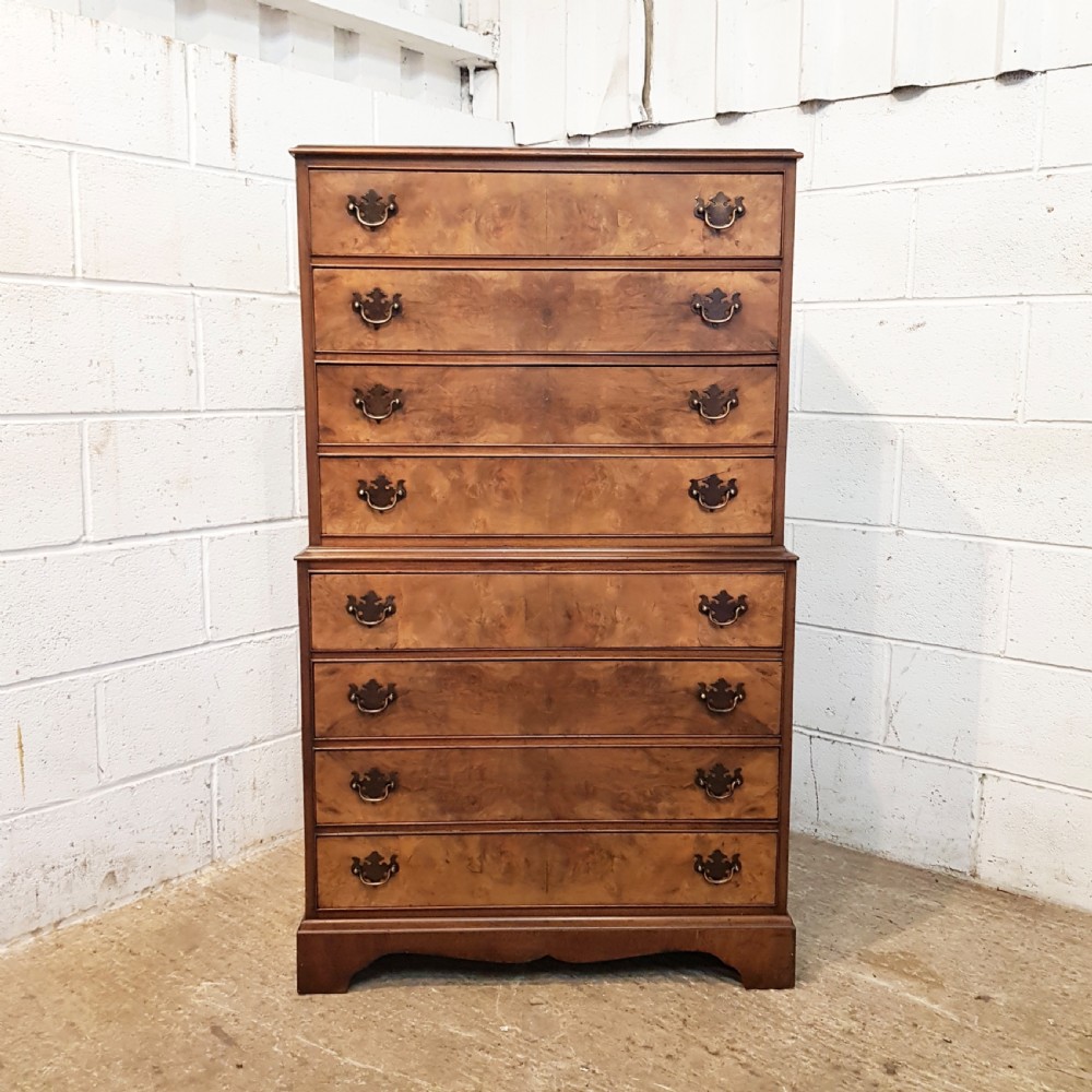 ANTIQUE BURR WALNUT CHEST ON CHEST OF DRAWERS C1920 View VI