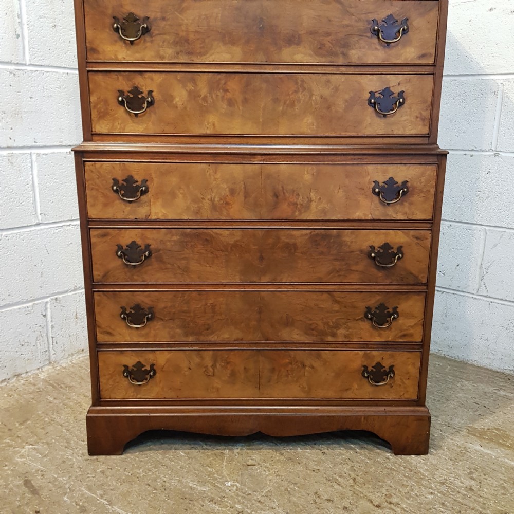 ANTIQUE BURR WALNUT CHEST ON CHEST OF DRAWERS C1920 View VII