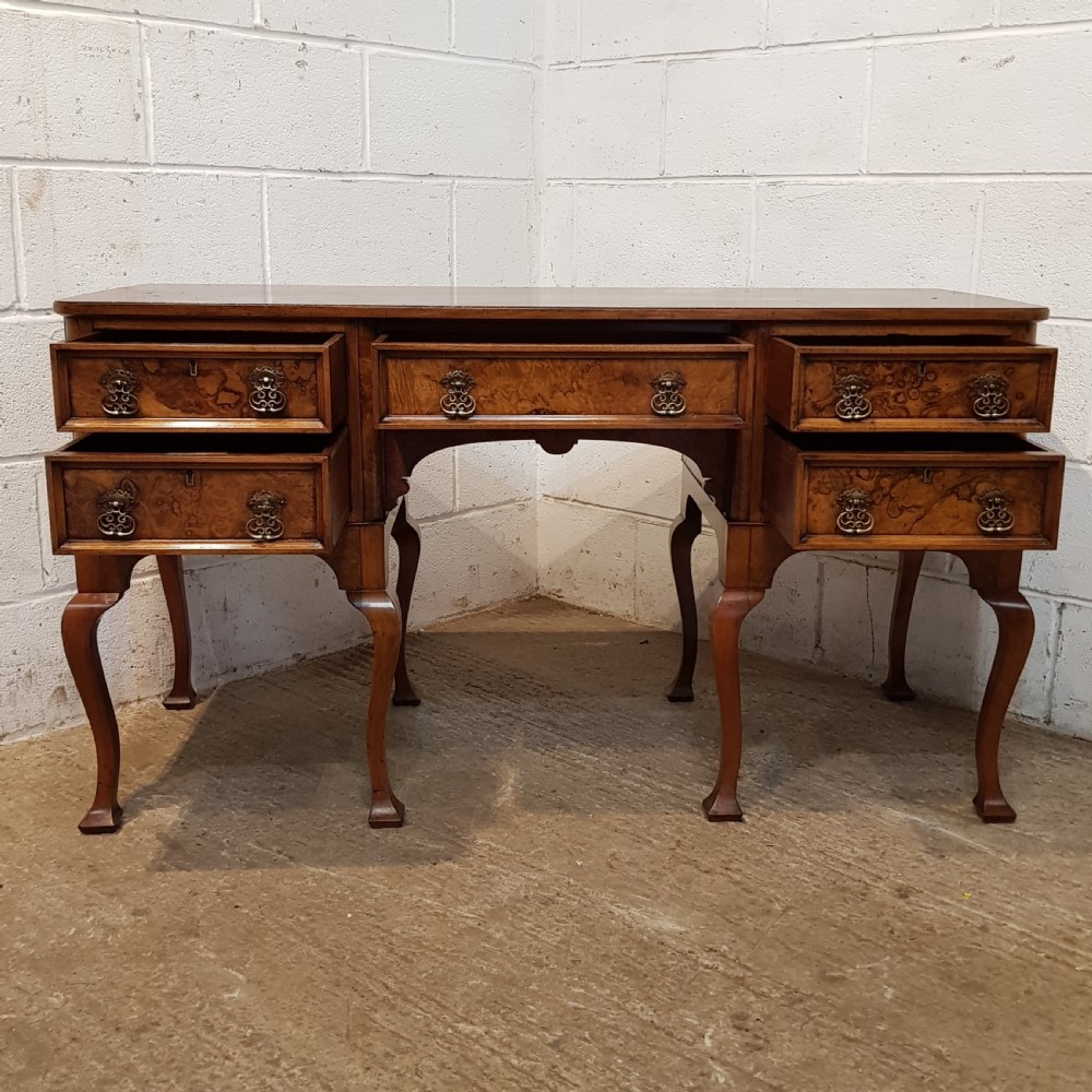 ANTIQUE EDWARDIAN BURR WALNUT PEDESTAL DESK C1900 View V