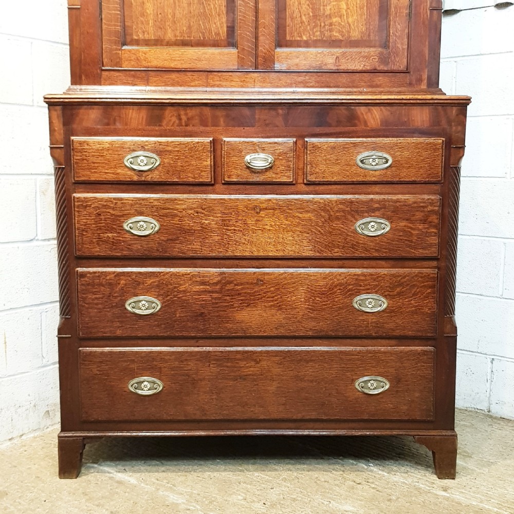 ANTIQUE GEORGIAN OAK & MAHOGANY CUPBOARD ON CHEST OF DRAWERS C1780 View III