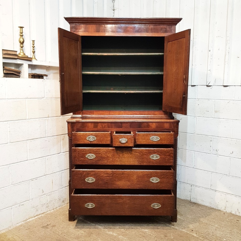 ANTIQUE GEORGIAN OAK & MAHOGANY CUPBOARD ON CHEST OF DRAWERS C1780 View IV