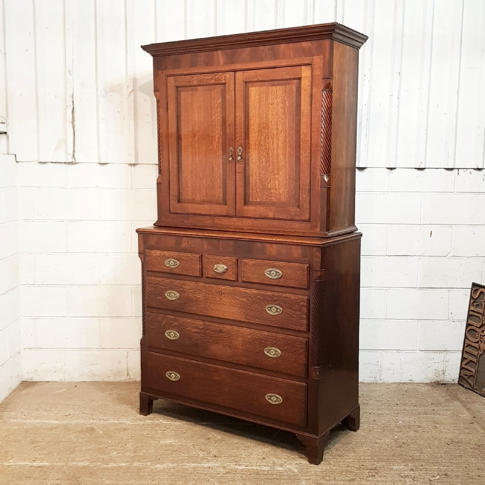ANTIQUE GEORGIAN OAK & MAHOGANY CUPBOARD ON CHEST OF DRAWERS C1780 View V