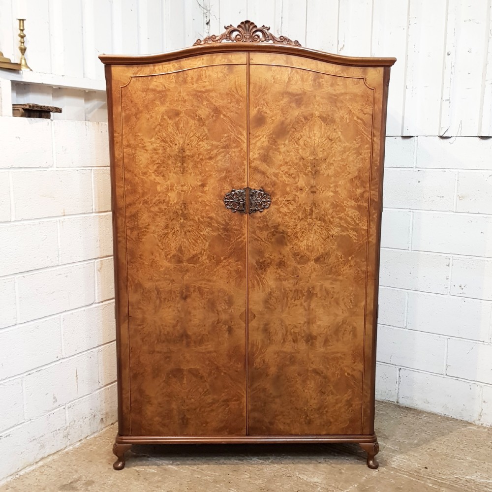 ANTIQUE PAIR BURR WALNUT DOUBLE WARDROBES C1920 View II