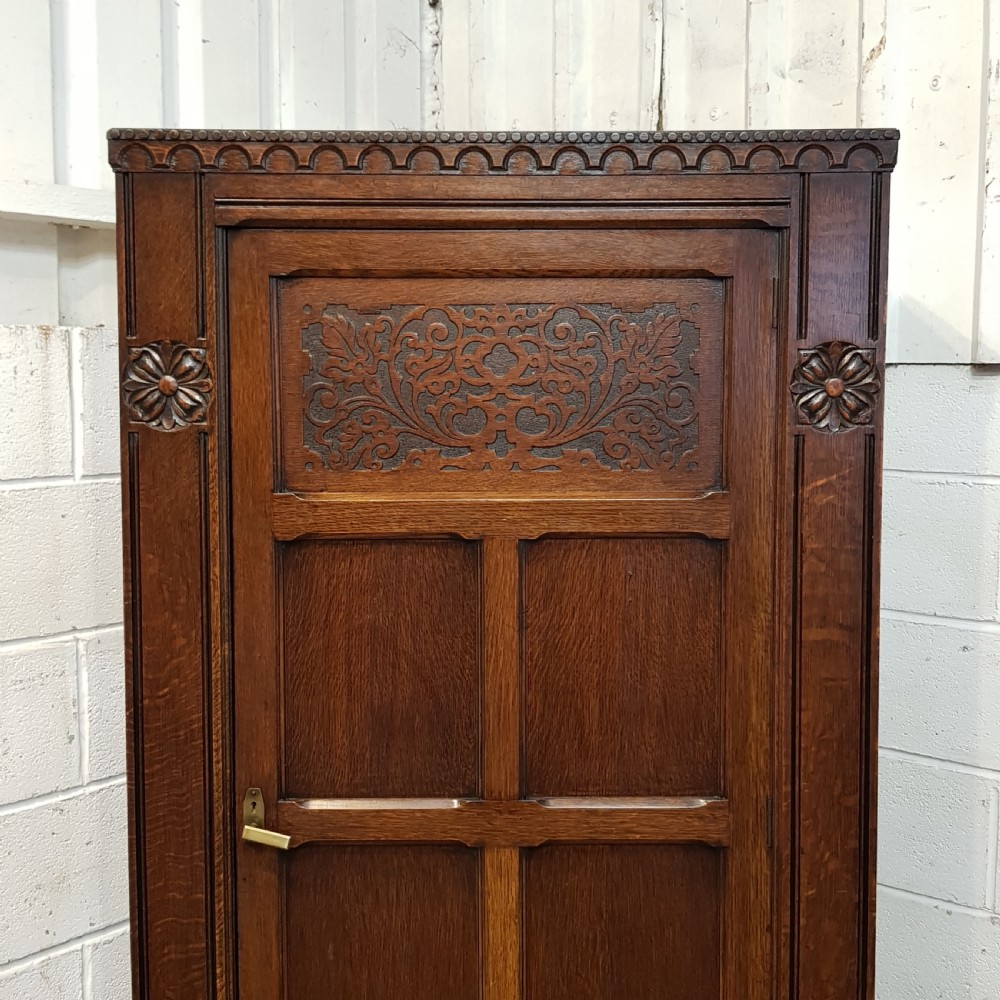 ANTIQUE CARVED OAK HALL WARDROBE C1920 View IV