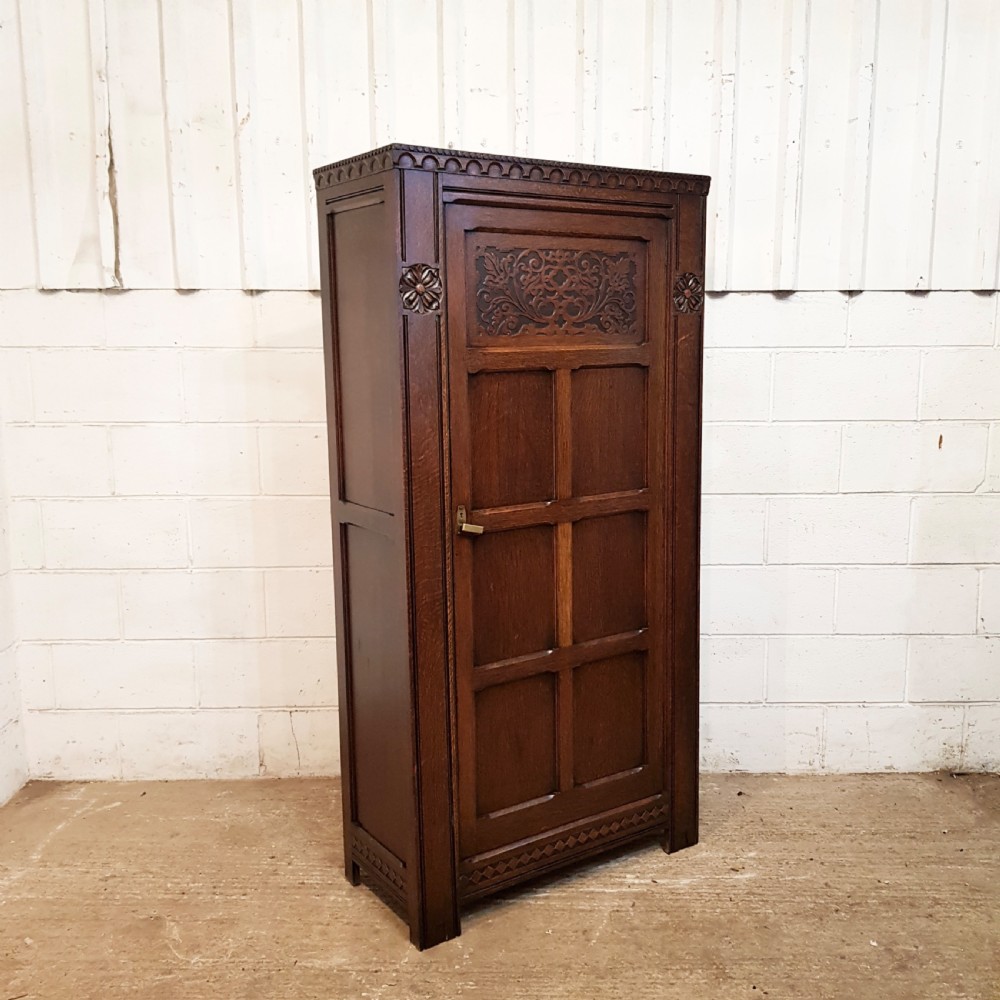 ANTIQUE CARVED OAK HALL WARDROBE C1920 View V