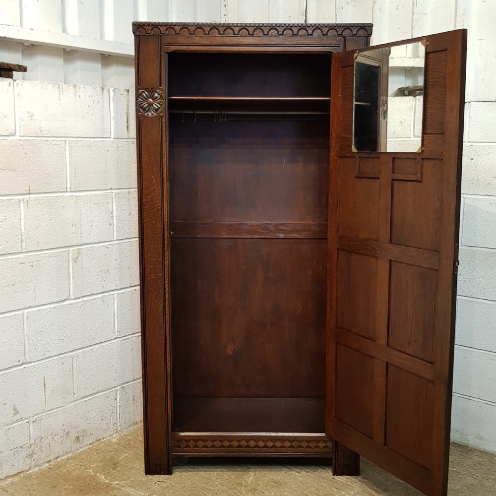ANTIQUE CARVED OAK HALL WARDROBE C1920 View VI