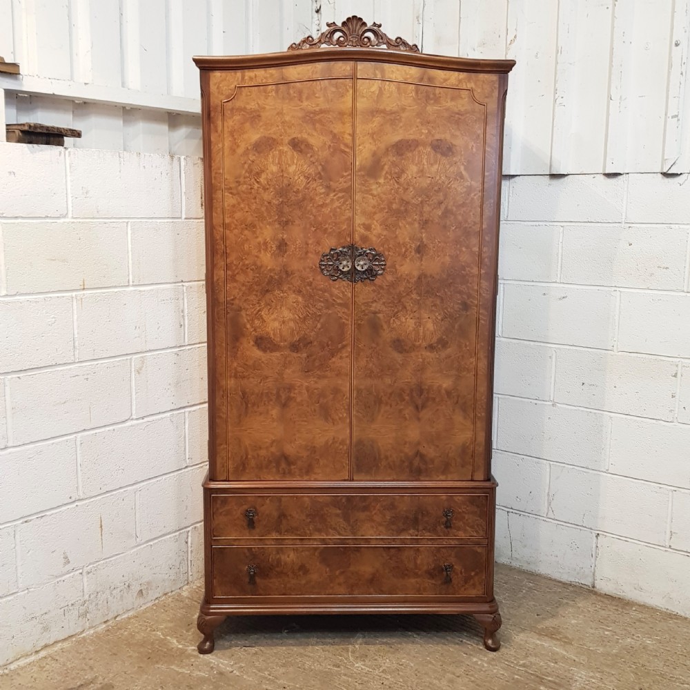 ANTIQUE BURR WALNUT FITTED WARDROBE TALLBOY  C1920 View III