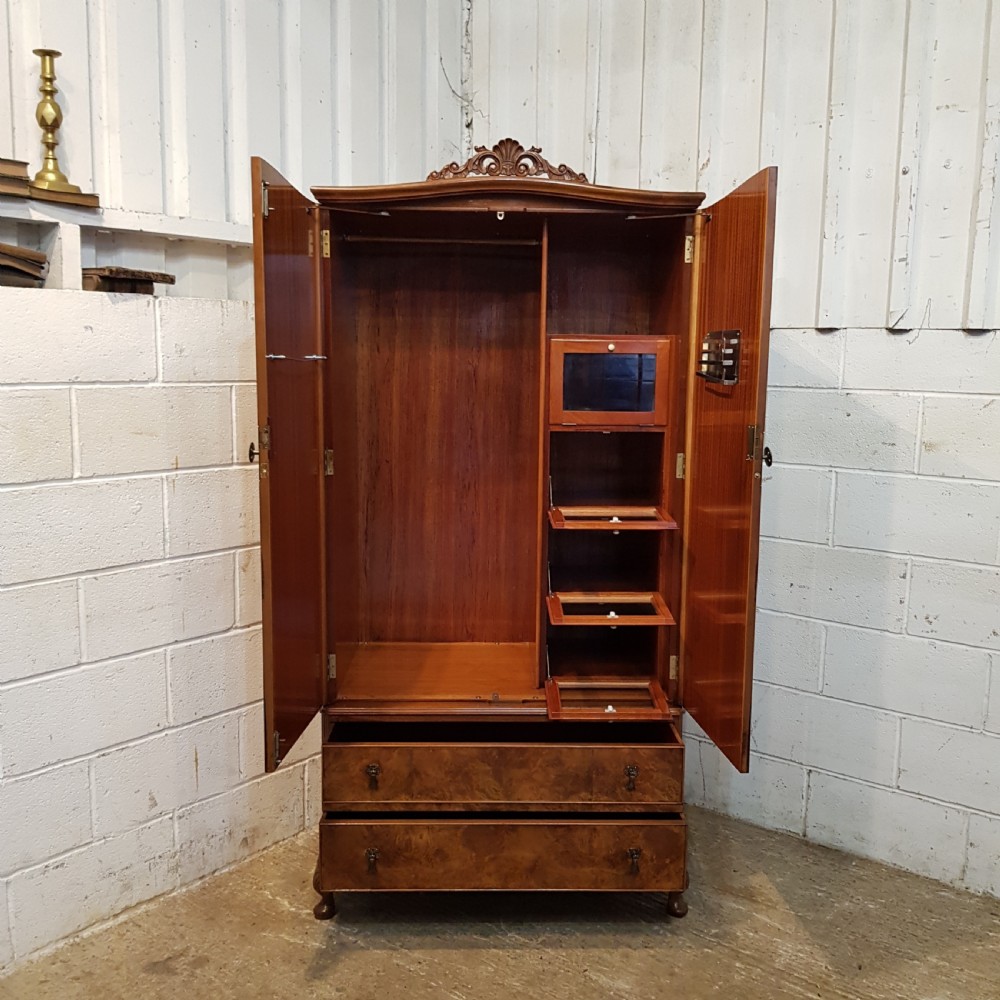 ANTIQUE BURR WALNUT FITTED WARDROBE TALLBOY  C1920 View IV