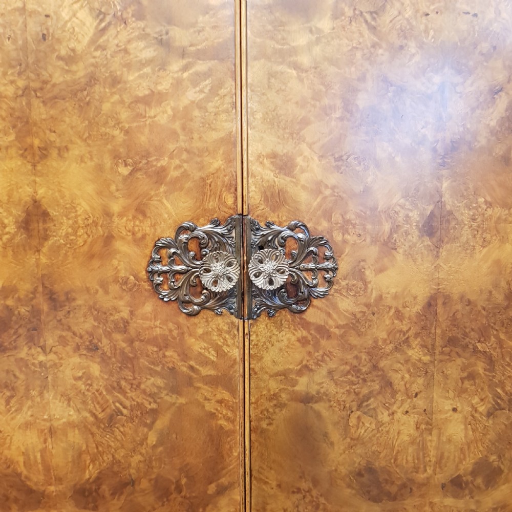 ANTIQUE BURR WALNUT FITTED WARDROBE TALLBOY  C1920 View V