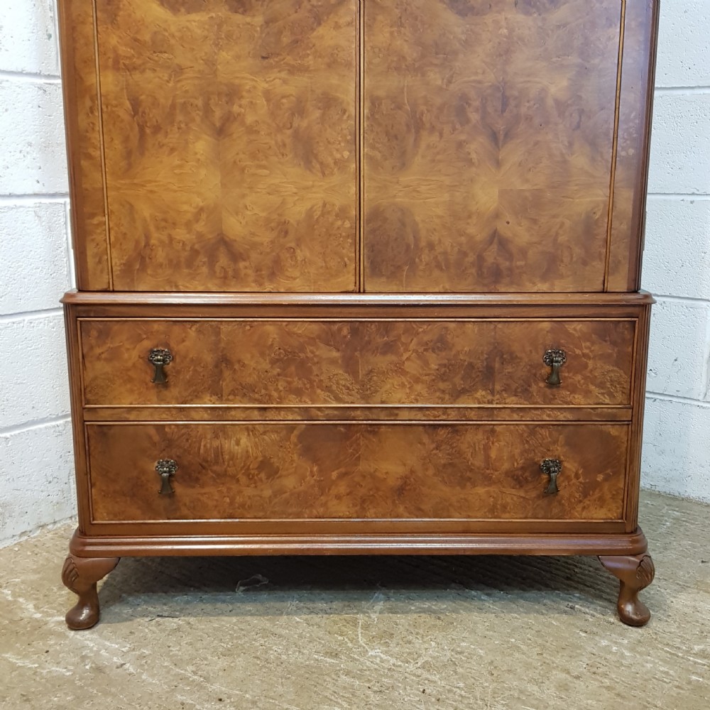 ANTIQUE BURR WALNUT FITTED WARDROBE TALLBOY  C1920 View VI