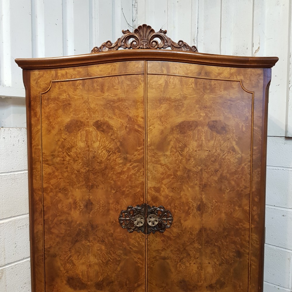 ANTIQUE BURR WALNUT FITTED WARDROBE TALLBOY  C1920 View VII
